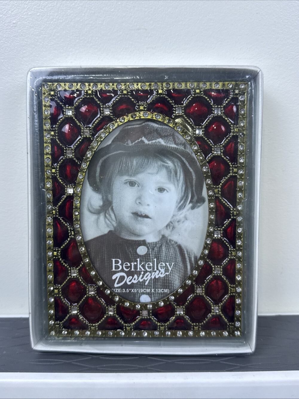 Berkeley Designs Red Enameled & Gold Tone Photo Frame W/Rhinestone 3.5”x5” NEW